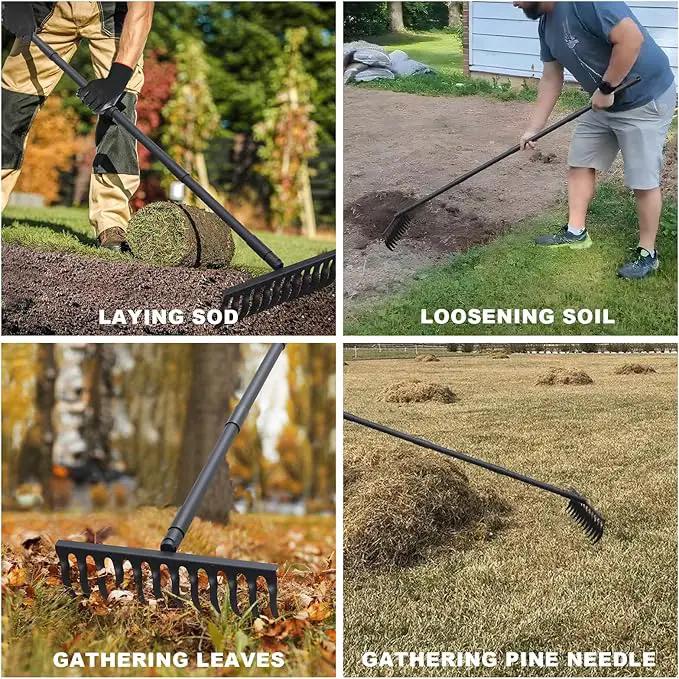 Pragmatist Bow Rake Heavy Duty 60" Metal Head Garden Rake with Adjustable Stainless Steel Handle Garden Tool for Loosening Soil Leveling Mulch Gathering Leaf by GreenHaven Gardens