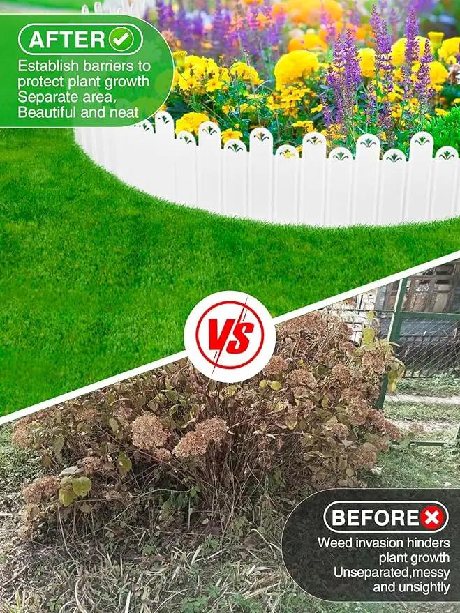 20PCS White Garden Edging Borders, 9.76" H Plastic Fences Edging with Hammmer Shovel Gloves, 13.6Ft Decorative Interlocking Landscape Edging, Flexible Flower Bed Border for Patio by GreenHaven Gardens