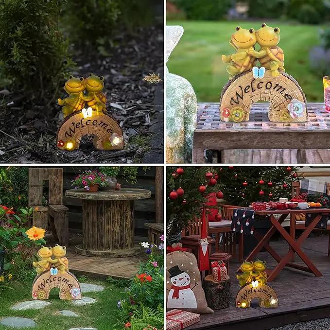 Attivolife Garden Statue Turtle Welcome Decor, Outdoor Solar Light Cute Succulent Frog Face Figurines LED, Patio Lawn Porch Yard Balcony Decor, Unique Housewarming Birthday Gift for Mom Women by GreenHaven Gardens