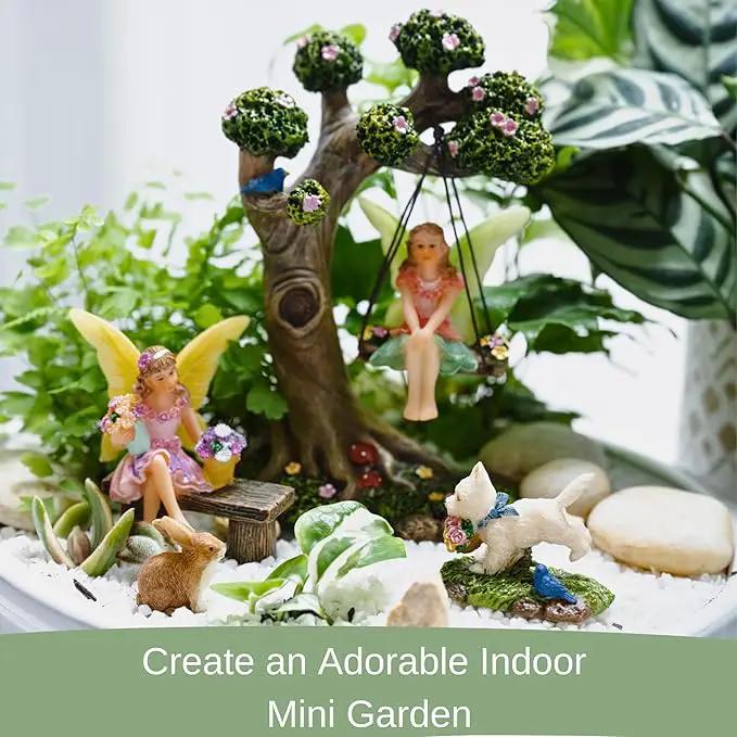 Fairy Garden Accessories Outdoor - Fairy Garden Kit with Fairies for Fairy Garden - Miniatures for an Outdoor Garden, a Fairy Tree Swing, Figurines & Puppy by GreenHaven Gardens