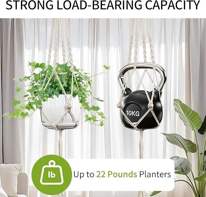 2 Pack Macrame Plant Hanger, 44 Inch, Fits 4-12 Inch Pots, Extra Long Indoor Outdoor Hanging Planter Basket Flower Pot Holder, Boho Home Decor, Ivory (POTS NOT Included) by GreenHaven Gardens
