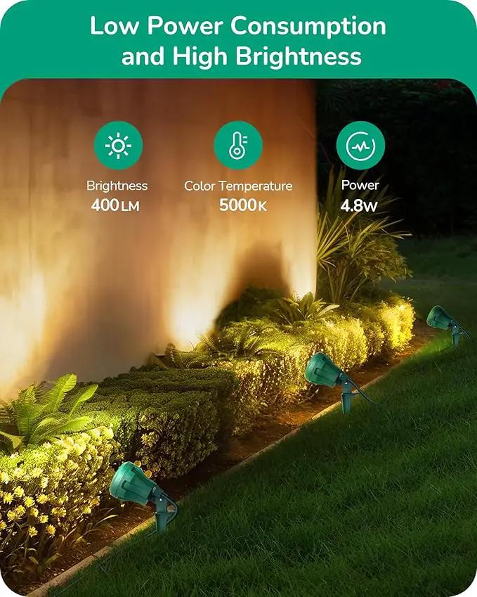 EDISHINE LED Outdoor Spotlights, 120V 4.8W Plug in Spot Light with 3 Lenses (Red Green Yellow), 180° Rotatable, 5000K, Waterproof Landscape Lighting for Flag Tree Garden, 2 Pack by GreenHaven Gardens