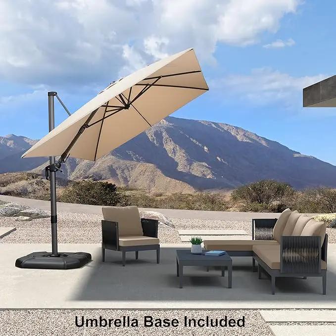 PURPLE LEAF 8.2' X 11.5' Tilting Patio Umbrella with Base Outdoor Cantilever Swivel Rectangle Umbrella Aluminum Offset Umbrella with 360-degree Rotation for Garden Deck Pool Patio Beige by GreenHaven Gardens
