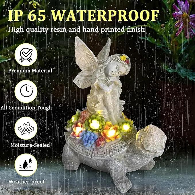 Choies Solar Angel Garden Statue Outdoor,Little Angel Sitting on Turtle Garden Sculpture for Outside,Angels Figurines Gifts for Women,Mom,Angel Outdoor Decoration for Home,Garden,Patio,Yard by GreenHaven Gardens