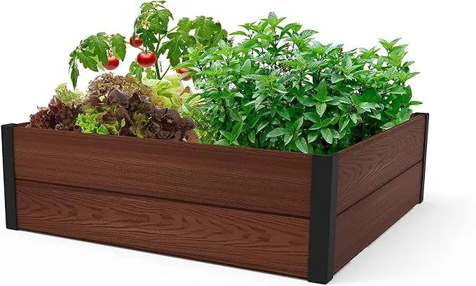 Keter 48" X 48" inches Wood Look Raised Garden Bed, Durable Outdoor Herb Garden Planter for Vegetables, Flowers, and Succulents, Brown by GreenHaven Gardens