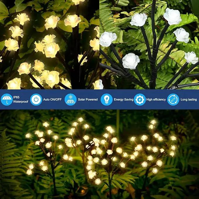 Solar Garden Lights Decorative, Solar Outdoor Lights Waterproof 4Pack,80Led Rose Solar Flower Lights Garden Decor, Solar Lights for Outside Yard,Lawn,Garden Decorations Gardening Gifts by GreenHaven Gardens