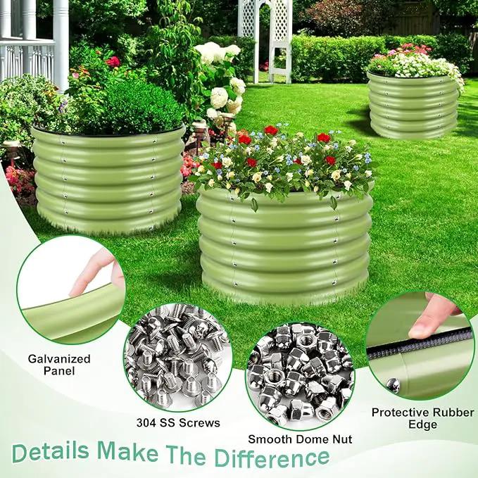 3x3x1.4ft Galvanized Raised Garden Bed, Deep Metal Garden Bed, Matcha Green Raised Garden Beds Outdoor, Raised Bed for Planting Vegetables, Flowers, Fruits by GreenHaven Gardens