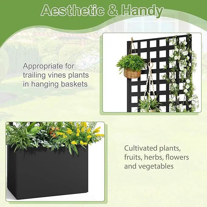 Metal Raised Garden Bed, Trellis Planters Bed with Drainage Holes for Climbing Plants, Vegetables Outdoor Privacy Screen with Planter Box 63"x24"x12", Black by GreenHaven Gardens