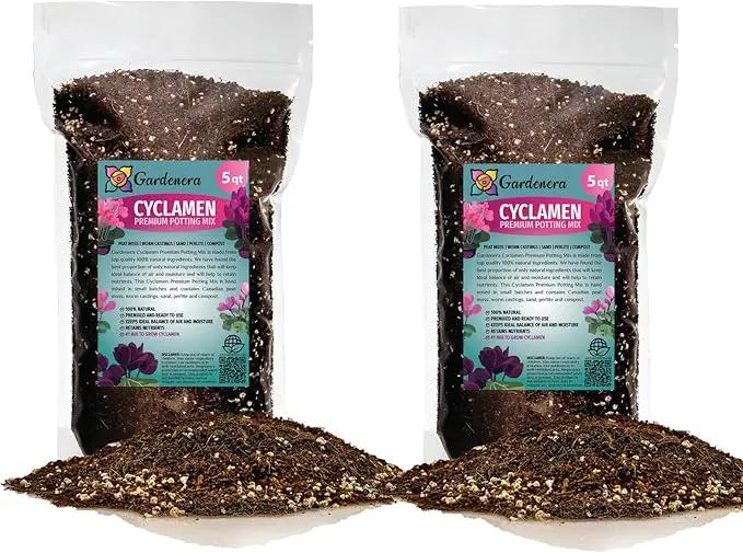 Premium Cyclamen Potting Soil Mix - Perfect Balance of Nutrients, Drainage, and Aeration for Thriving Blooms - 10 Quart by GreenHaven Gardens