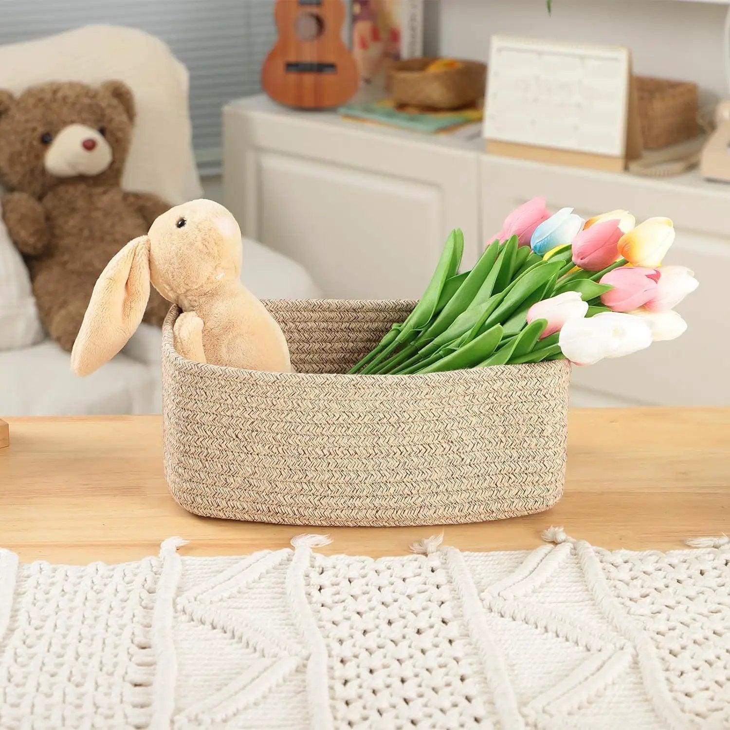 Small Storage Baskets for Organizing | Closet Organizer Bins | Shelf Toy Basket | Woven Rope Baskets | Cube Decorative Box | Shallow Basket | 11.5x7.5x4.7” | 3 Packs Mixed Brown by GreenHaven Gardens