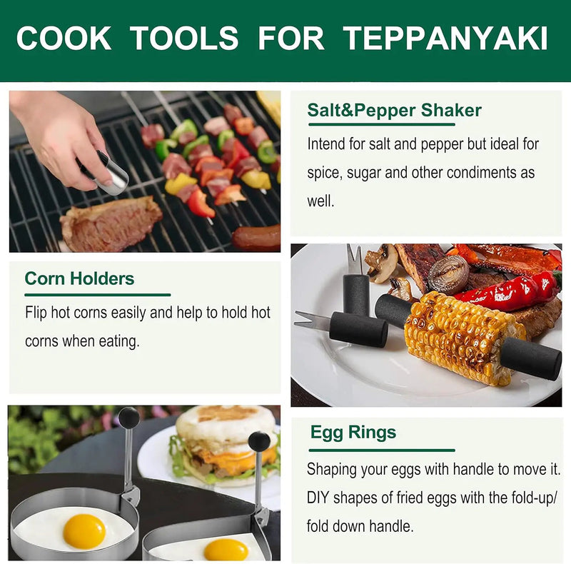 Grilljoy 46PC Griddle Accessories Set with Robust Plastic Handle, All-in-One Griddle Tools Kit for Flat Top Grills Teppanyaki Hibachi, Stainless Steel Grill Spatula Kit for Outdoor Camping Grilling by GreenHaven Gardens