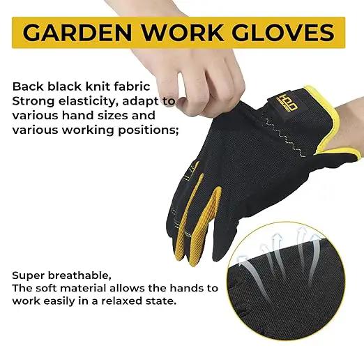 HLDD HANDLANDY Mens Leather Gardening Gloves, Utility Work Gloves for Gardening, Yardwork, Construction, Mechanics by GreenHaven Gardens