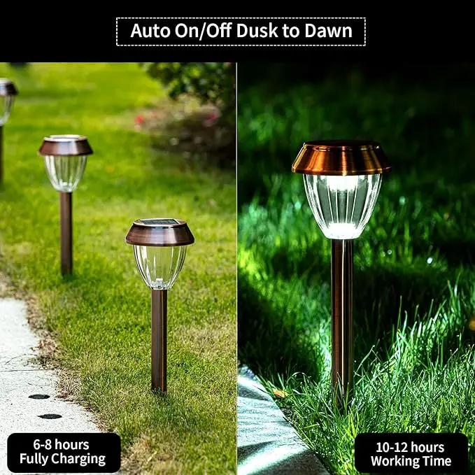 Solar Pathway Lights Outdoor Waterproof, 6 Pack Solar Outdoor Lights Bright Up to 12 Hrs, Garden Light LED Landscape Lighting Copper Stainless Steel Walkway Light, Warm White by GreenHaven Gardens