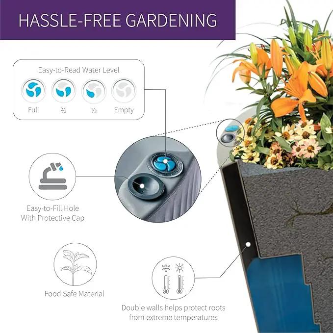Crescent Garden Dot TruDrop Indoor/Outdoor Planter, Self-Watering Plant Pot, 20 Inches, (Caviar Black) by GreenHaven Gardens
