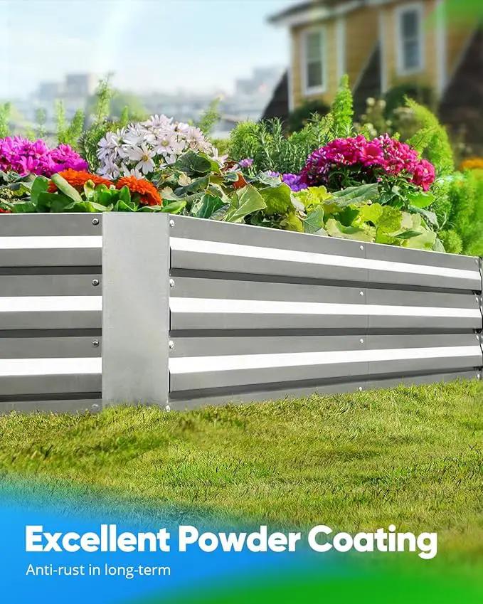 Quictent Galvanized Raised Garden Bed 8x4x1 Ft Metal Planter Box for Vegetables Outdoor, Bottomless for Backyard, 2 Tomato Cages Included (Silver) by GreenHaven Gardens