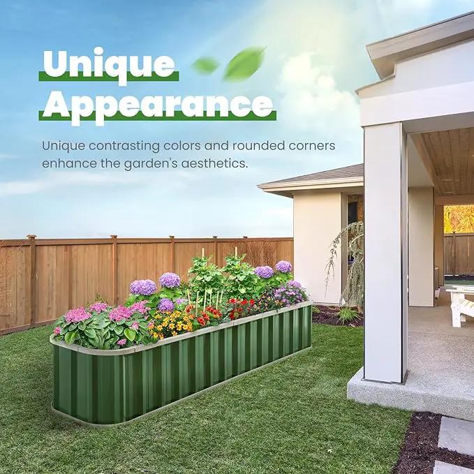 KING BIRD Raised Garden Bed Quick-Install Galvanized Planter Garden Box Outdoor for Gardening, Vegetables, Flowers 7.2x1.7x1 Ft, Green by GreenHaven Gardens
