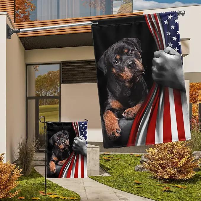 FLAGWIX Patriot American Dog Flags - Rottweiler Double Sided Flag - 4th of July Decorations for Home, Outside, Patriotic House Flag 30x40 Heavy Duty Canvas, Decorative Indoor Outdoor Flag by GreenHaven Gardens