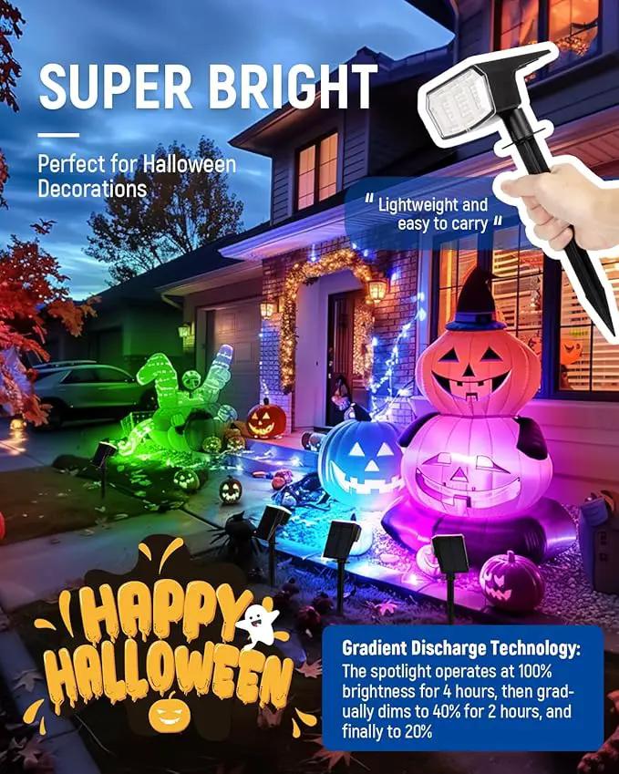 Solar Spot Lights Outdoor, 9 Lighting Modes RGB, Solar Lights Outdoor Waterproof IP65, 63 LED Landscape Spotlights for Holiday Decorations by GreenHaven Gardens