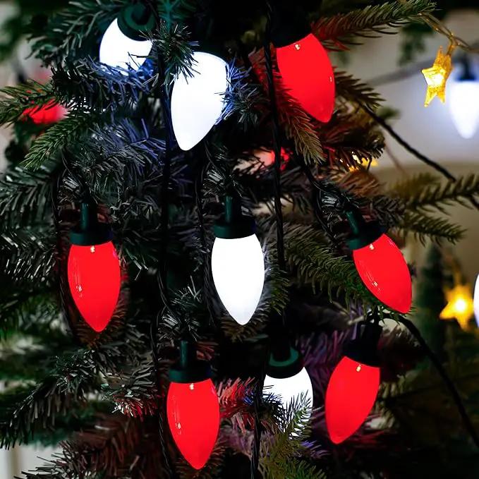 C9 Bulbs Classic Christmas Lights - 50 LED 32ft Strawberry String Light Red&White - Extendable 8 Modes Funtion with Timer Fairy Lighting for Outdoor, Indoor, Party, Home, Tree Decorations by GreenHaven Gardens