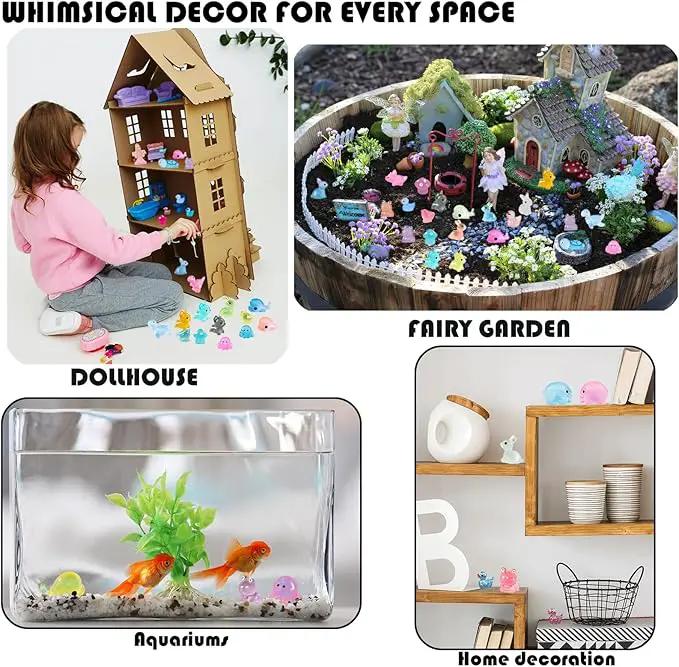 Mini Resin Animals Figures to Hide 100Packs Luminous Tiny ducks Dinosaurs Miniature Figurines Glow in The Dark for Fairy Garden Dollhouse Micro Landscape Aquarium Potted Party Favor Decor (100) by GreenHaven Gardens