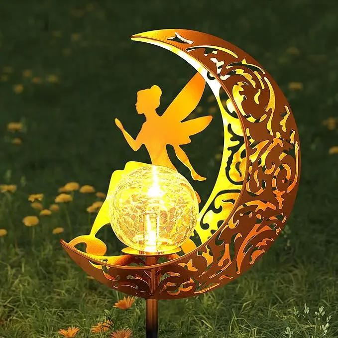 Garden Solar Lights Outdoor Decorative, Moon & Fairy Solar Stake Crackle Glass Globe, Gardening Gifts for Women, Garden Stake Lights Waterproof for Walkway, Yard, Lawn, Patio (Warm White) by GreenHaven Gardens
