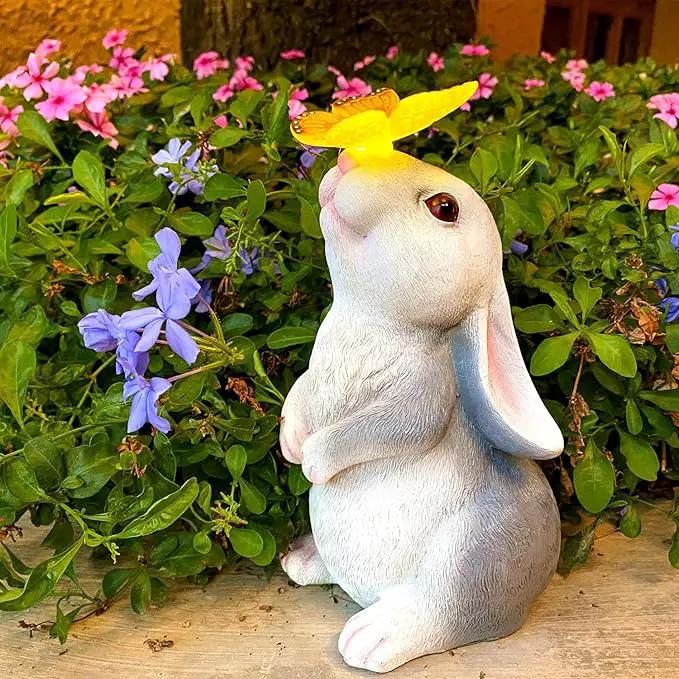 Solar Rabbit Statue Easter Bunny Decor Garden Statue for Outside, Rabbit with Butterfly Patio Sculptures Lawn Ornament, Funny Gifts for Women Mom Grandma Spring Outdoor Decor by GreenHaven Gardens
