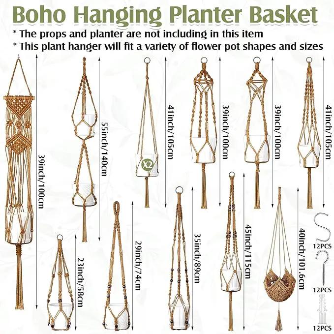 Hoteam 12 Pcs Macrame Plant Hangers Macrame Hanging Planters for Indoor Plants Handmade Boho Hanging Baskets Flower Pots Holder for Outdoor Home Wall Decor by GreenHaven Gardens