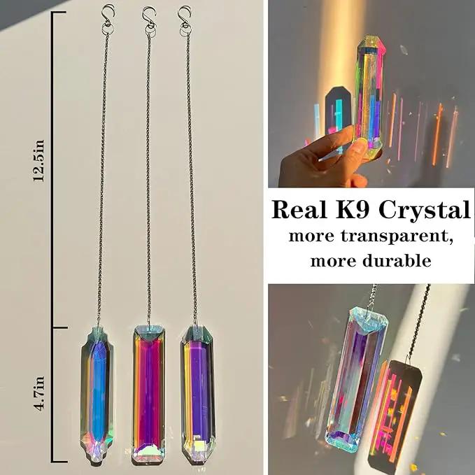 3PCS 5" Large Crystal Sun Catcher Prisms, Hanging Suncatchers with Glass Prism, Rainbow Maker for Room, Windows,Garden,Fantasy Aesthetic Home Decor. (YGBS01) by GreenHaven Gardens
