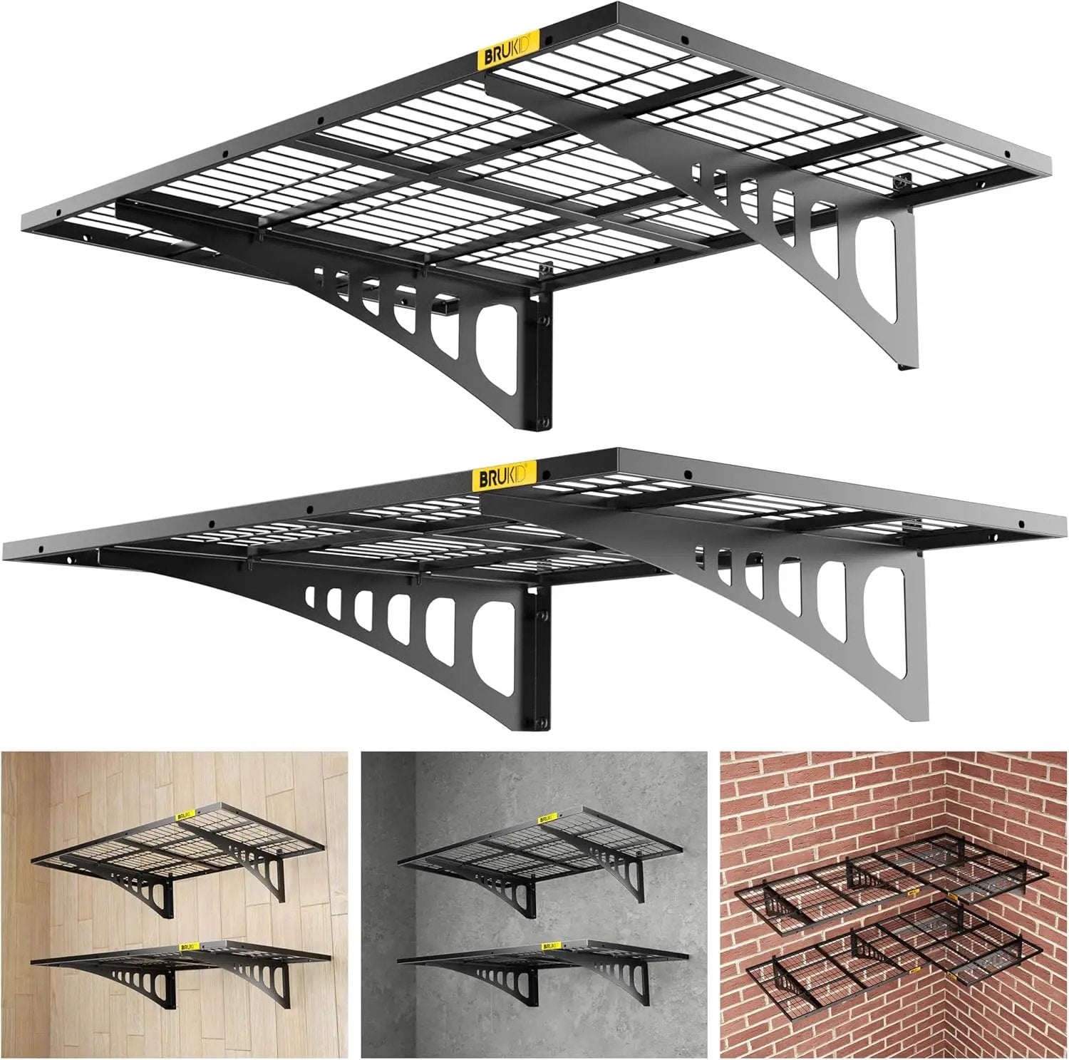 2x3ft Adjustable Rail Wall Garage Storage Shelf, for Tool Room, Storage Room, Store Supermarket Wall Storage Shelving Rack (2 Pack-Black) by GreenHaven Gardens