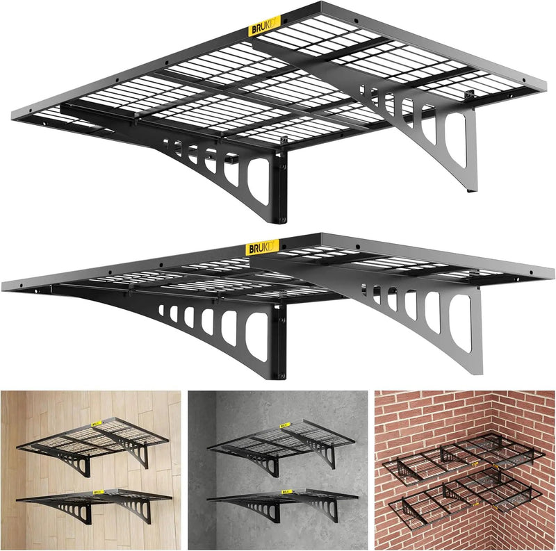 2x3ft Adjustable Rail Wall Garage Storage Shelf, for Tool Room, Storage Room, Store Supermarket Wall Storage Shelving Rack (2 Pack-Black) by GreenHaven Gardens