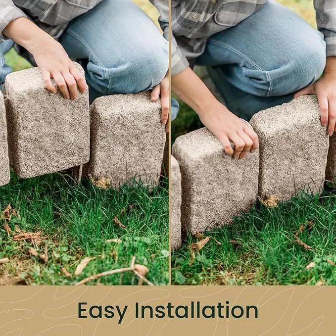 Beuta Landscape Edging | Garden Edging Border | Faux Stone Block XL for Lawn Edging, Flower Beds & Yard Edging – 4 Pack | Each Section Has 6 Blocks 48" L x 4" W x 9.5" H | 12 Spikes | Cobblestone by GreenHaven Gardens