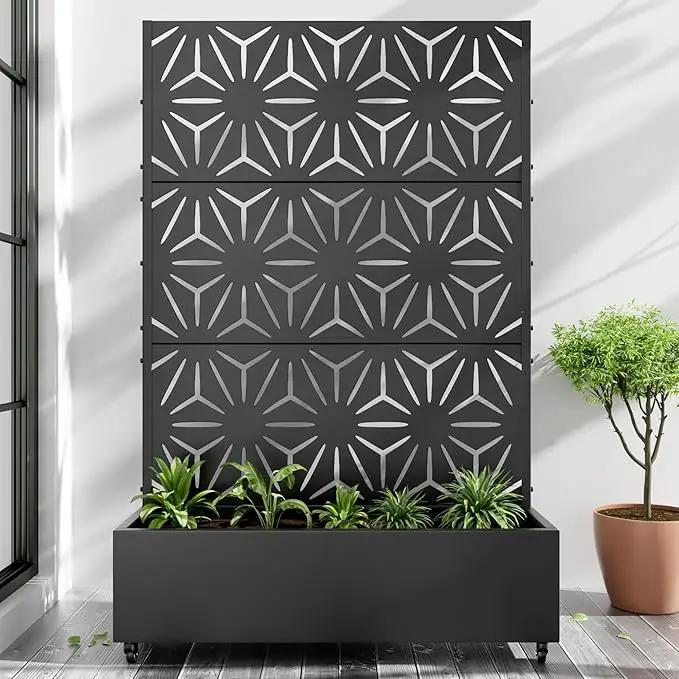Casaphoria Metal Raised Garden Bed with Trellis and Wheels, 72"x47"x16" Planter Box for Climbing Plants, Vegetables & Vines, Features Drainage Holes and Privacy Screen (Black-Star) by GreenHaven Gardens