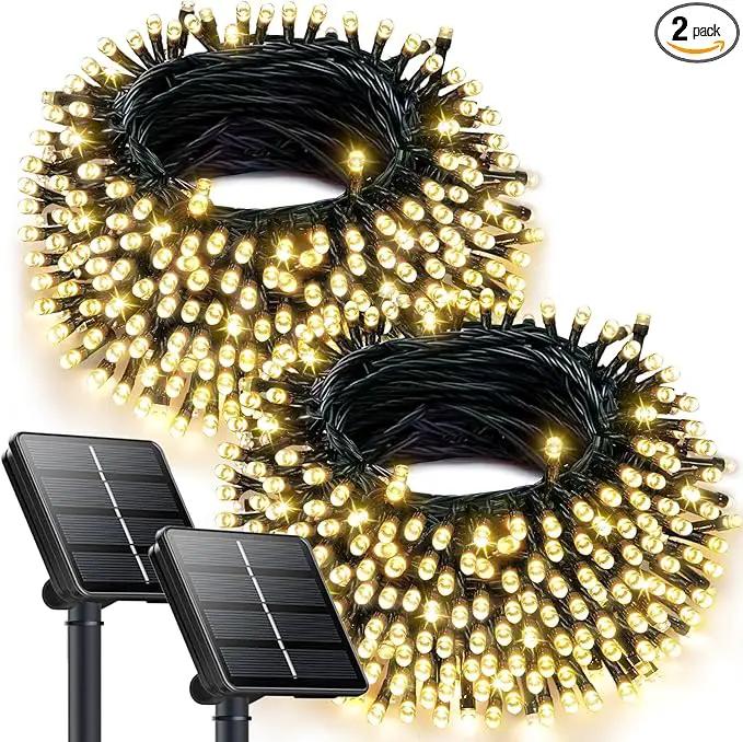 OZS 2PK 240LED 95FT Solar String Lights Outdoor Waterproof, Solar Christmas Light Auto On/Off, Green Wire Solar Tree Lights with 8 Lighting Modes for Party Garden Christmas Decorations (Warm White) by GreenHaven Gardens
