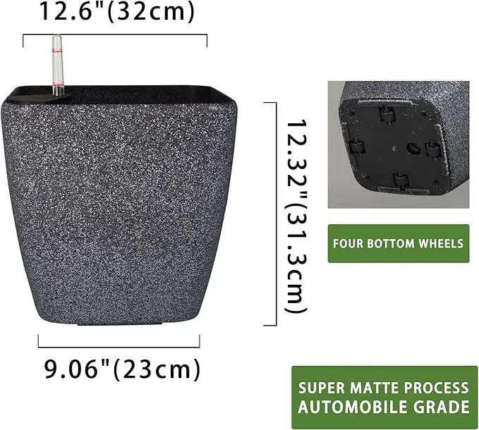 Dexceder 13x12 Self Watering Planter with Wheels Indoor Outdoor, Inner Mat Design, Thickened Large Floor Standing Flower Plant Pot with Water Level Indicator (Stone Matte) by GreenHaven Gardens