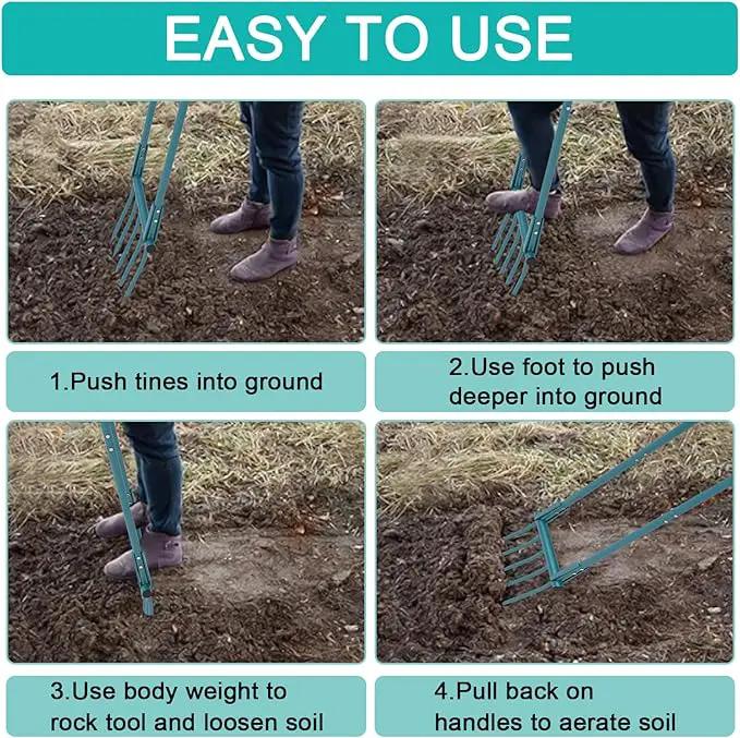 Broad Fork Garden Tool, 5 Tines 20 in Broadfork Hand Tiller, 55 inch Heigh Pitch Fork, Ergonomic U-Shaped Design, Spading Digging Fork for Gardening, Cultivating, Aerate Clay Soil for Farm by GreenHaven Gardens