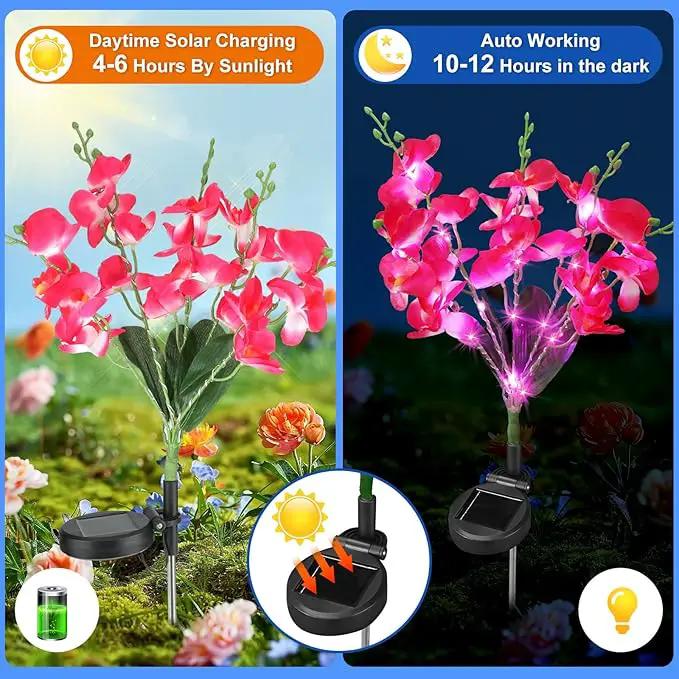Solar Garden Lights, Solar Lights Outdoor Waterproof with Phalaenopsis Flower, 3 Pack Solar Powered Outdoor Lights,Garden Lights for Outside,Pathway Patio Yard Decor,Gifts for Mothers Day Mom Women by GreenHaven Gardens