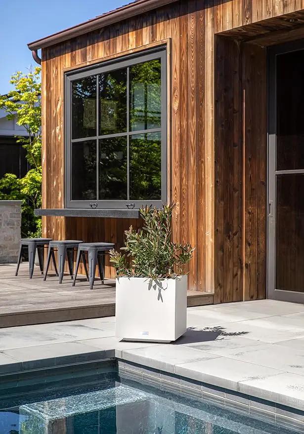 Veradek Block Series Cube Plastic Planter - Large Square Planter for Indoor or Outdoor Patio/Garden | Durable All-Weather Use with Drainage Holes | Modern Décor for Tall Plants, Trees, Flowers by GreenHaven Gardens