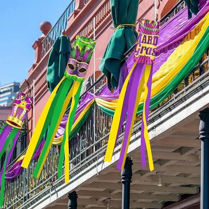 EBaokuup 4 Pcs Mardi Gras Wind Sock,41.3 Inch Mardi Gras Spinners Windsock,Purple Yellow Green Decor Windsock for Home Yard Party Mardi Gras Outdoor Decoration by GreenHaven Gardens