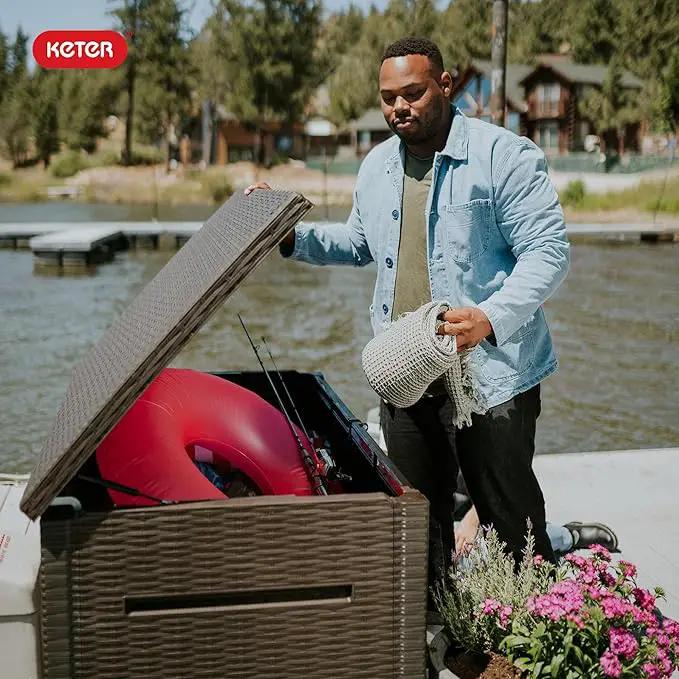 Keter Java XXL 230 Gallon Resin Rattan Look Large Outdoor Storage Deck Box for Patio Furniture Cushions, Pool Toys, and Garden Tools, Dark Grey by GreenHaven Gardens