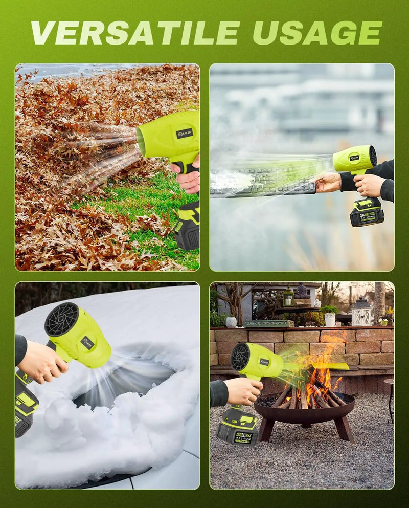 Saker Cordless Leaf Blower Portable Dust Cleaner Handheld Blowers 2 x 4.0Ah Batteries 180000 RPM Air Duster with Adjustable Speed for Drying Patio Cleaning Green by GreenHaven Gardens