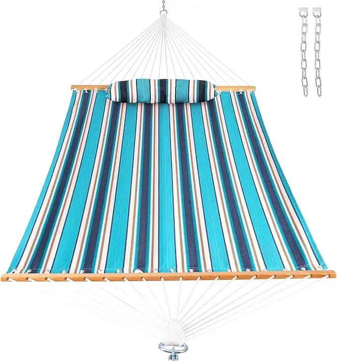 Lazy Daze 12 FT Sunbrella Fabric Hammock not Fading with Spreader Bars and Free Pillow Fits for Two Persons, All Weather and Fade Resistant for Patio Yard, 450 lbs Weight Capacity, Token Surfside by GreenHaven Gardens