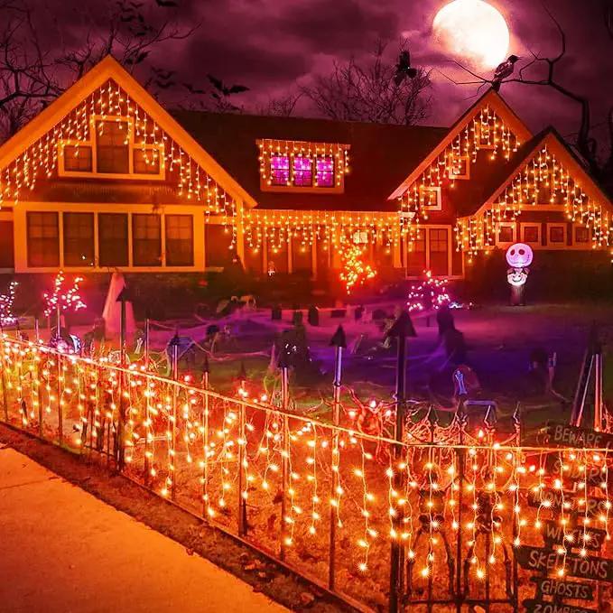Christmas Icicle Lights Outdoor, 66ft 640 LED Icicle Lights for Outside with 8 Modes Timers, Waterproof Plug in Twinkle String Light for House Yard Eave Patio Party Holiday Decorations, Orange by GreenHaven Gardens