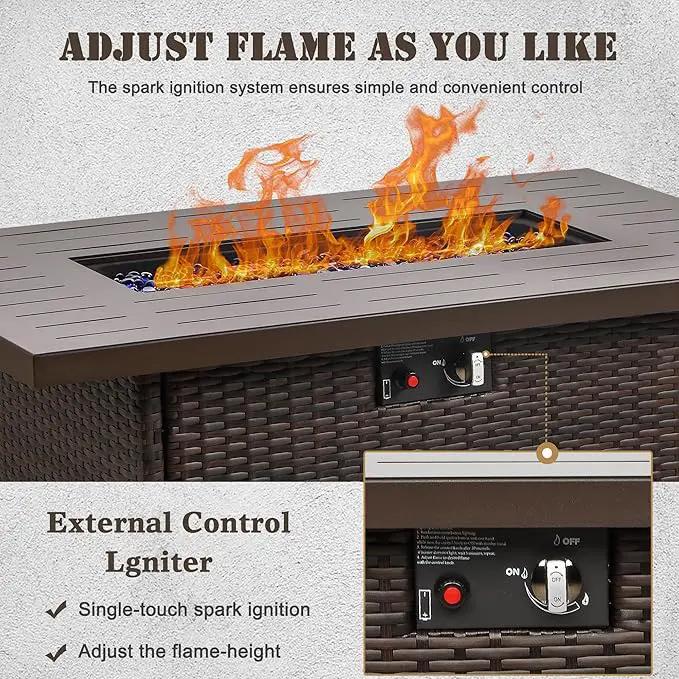 Propane Fire Pit Table,44 Inch 55000 BTU Outdoor Gas Fire Pit Rectangular with Glass Wind Guard for Outside Patio Deck (Brown-Aluminum Top) by GreenHaven Gardens