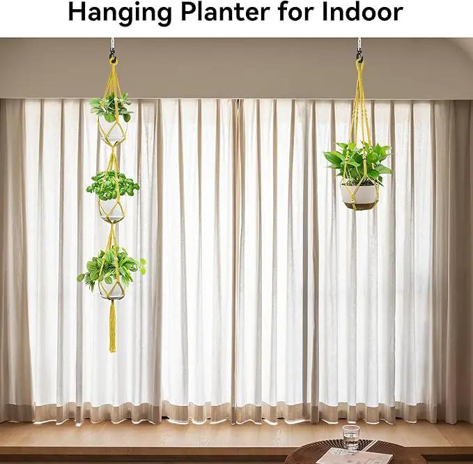 USLAI Macrame Plant Hanger Indoor Outdoor, Up to 4-15 inch Pot, Heavy 20lb Planters, Extra Long Strong Hanging Planter Basket Holder, Boho Home Decor, 35+72 Inch, Yellow (POTS NOT Included) by GreenHaven Gardens