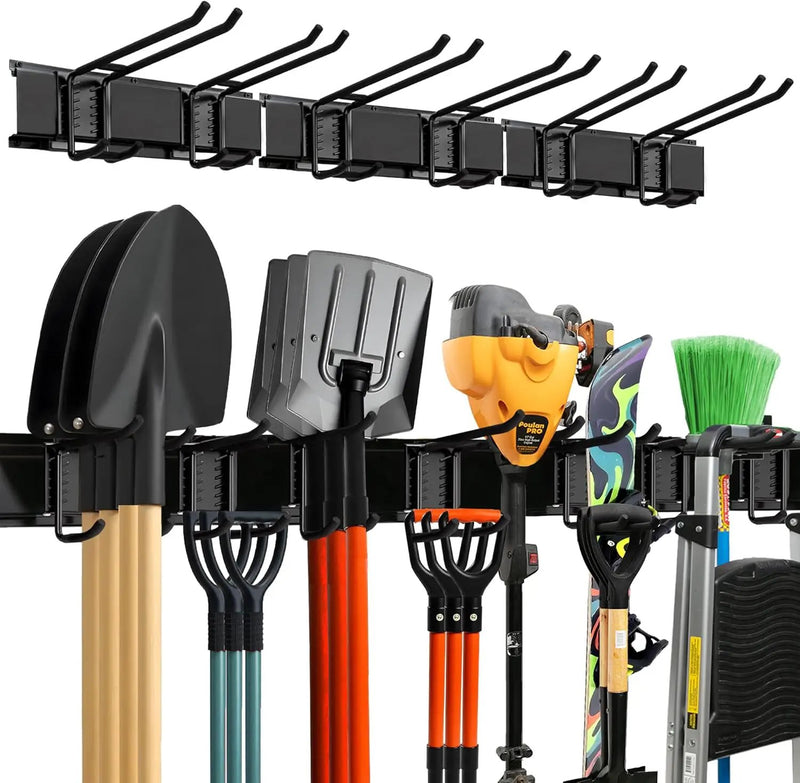 Garage Wall Organizer | 48" Heavy-Duty Tool Storage Rack | Adjustable Double-Layer Hooks | 300 lbs Capacity | Carbon Steel Wall Mount Holder for Shovels, Rakes, Ladders & Power Tools by GreenHaven Gardens