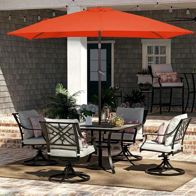 JEAREY 6.5x10 ft Rectangular Patio Umbrellas Outdoor Market Umbrella with Push Button Tilt and Crank, Rectangle Table Umbrella 6 Sturdy Ribs UV Protection for Pool Garden Backyard Deck, Orange by GreenHaven Gardens