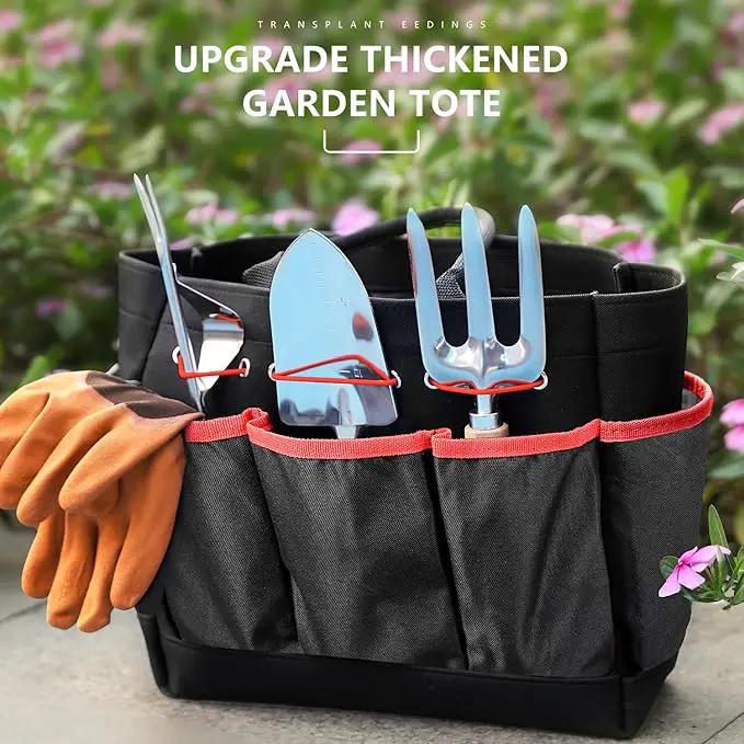 Gardening Tools 9-Piece Heavy Duty Gardening Hand Tools with Fashion and Durable Garden Tools Organizer Handbag,Rust-Proof Garden Tool Set, Ideal Gardening Gifts for Women (Black Red) by GreenHaven Gardens