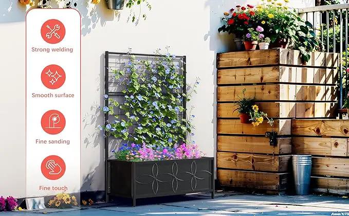 Zhongma Sturdy Raised Garden Bed with Trellis (15.75 x 35.43 x 48.8 in) for Vegetables Flower, Planter Box for Backyard Patio Balcony by GreenHaven Gardens