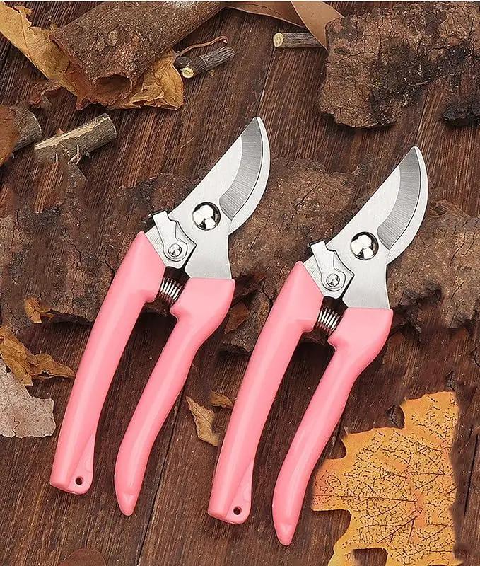 Garden Flower Shears Pruning Shears 6.9 inches Scissors Heavy Duty Plant Scissors for Cutting Flowers, Trimming Plants, Bonsai, Fruits Picking (Pink Handle) by GreenHaven Gardens