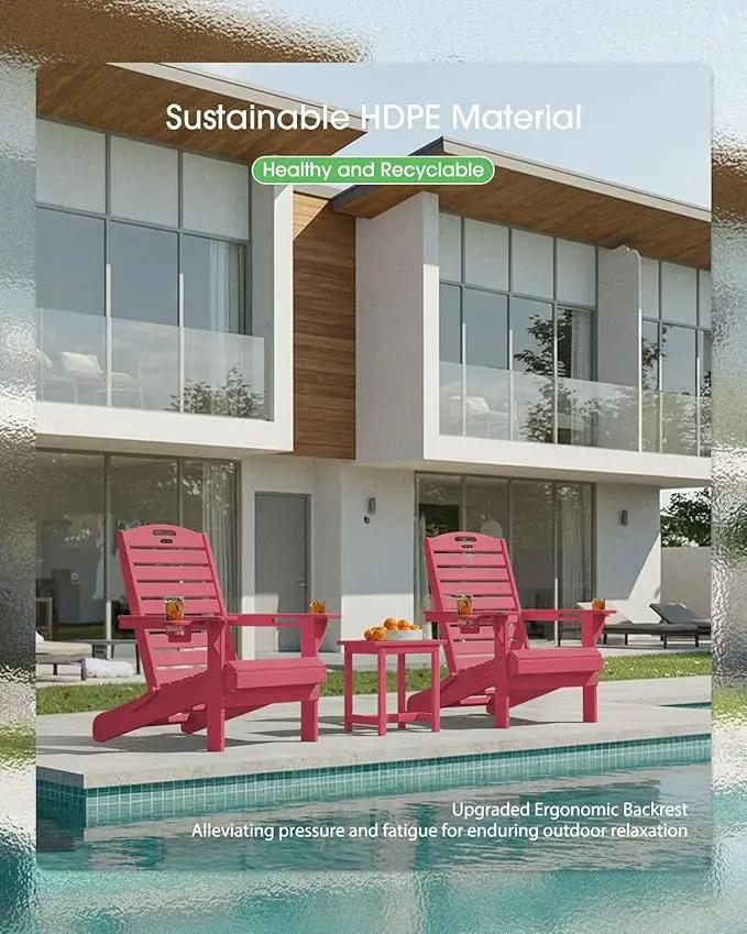Adirondack Chairs Set of 4, Outdoor Fire Pit Chairs, HDPE All-Weather Adirondack Chairs with Cup Holder, Lawn Chair for Deck, Patio, Garden (Green) by GreenHaven Gardens